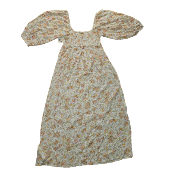 Women's Billabong Dress XS White Yellow Floral Swept Away Midi Beach MSRP $89.95 - Picture 2 of 7